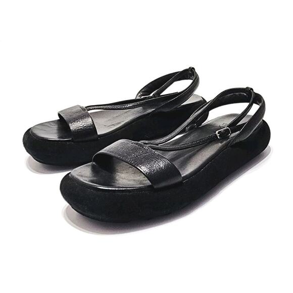 Theory Strappy Sandals Black Leather Size 7 Slingback Platform Comfort Shoes - Picture 5 of 9